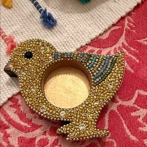Beaded Bird Tea Light Holder - Gold & Turquoise MacKenzie Childs